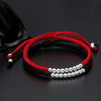 Fortune Jewel Retro 925 Sterling Silver Simple Beads Knot Design Luck String Bracelet