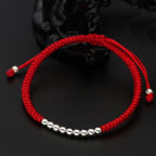 Fortune Jewel Retro 925 Sterling Silver Simple Beads Knot Design Luck String Bracelet