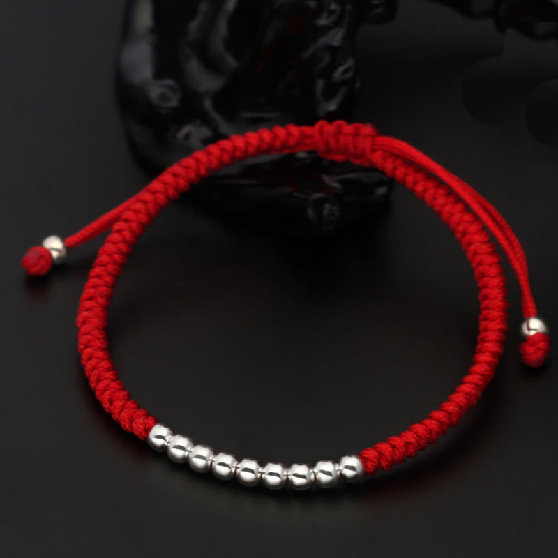 Fortune Jewel Retro 925 Sterling Silver Simple Beads Knot Design Luck String Bracelet