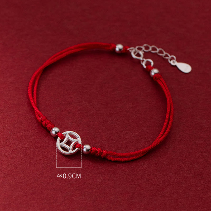 Fortune Jewel 925 Sterling Silver Hollow Copper Coin Luck String Bracelet