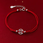 Fortune Jewel 925 Sterling Silver Hollow Copper Coin Luck String Bracelet