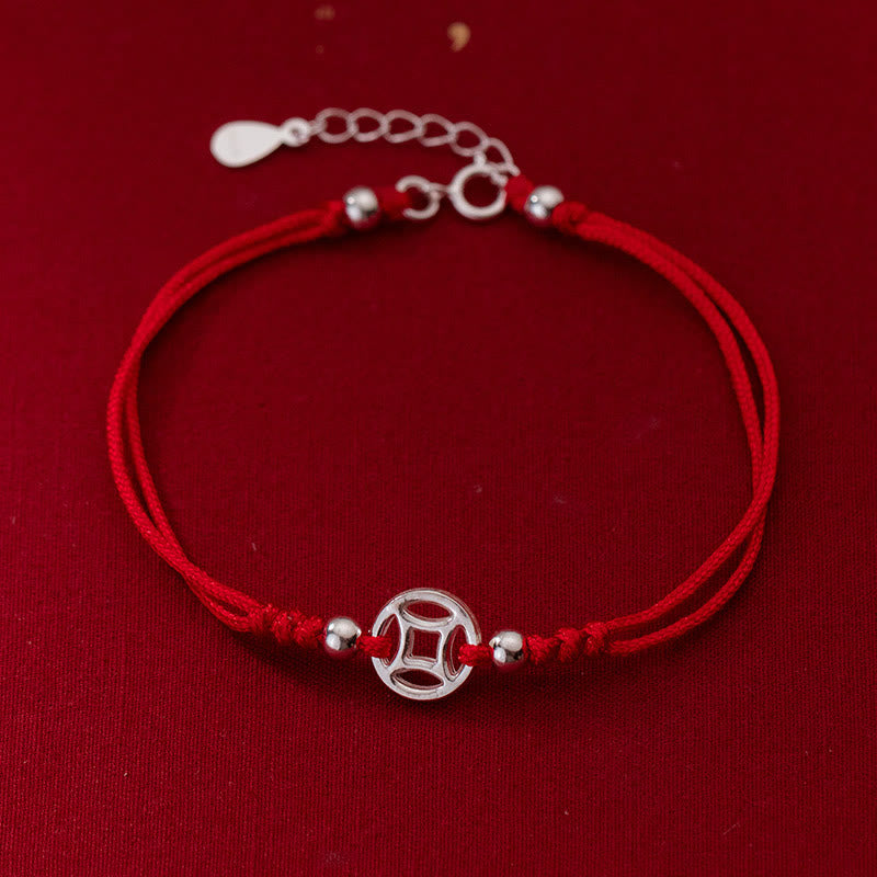 Fortune Jewel 925 Sterling Silver Hollow Copper Coin Luck String Bracelet