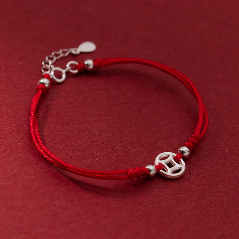 Fortune Jewel 925 Sterling Silver Hollow Copper Coin Luck String Bracelet