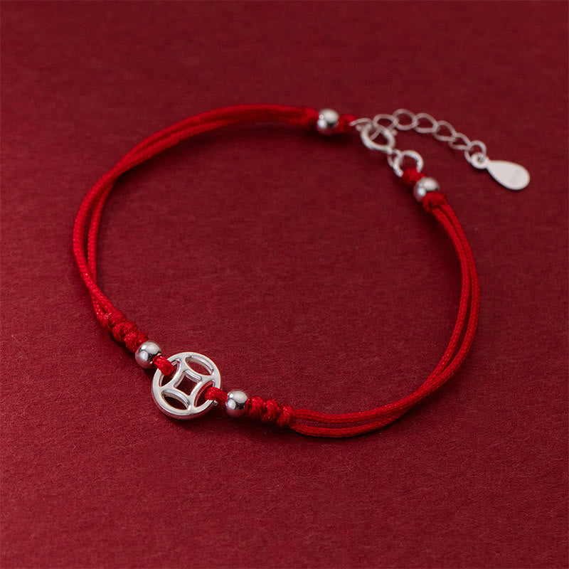 Fortune Jewel 925 Sterling Silver Hollow Copper Coin Luck String Bracelet