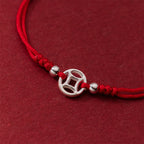 Fortune Jewel 925 Sterling Silver Hollow Copper Coin Luck String Bracelet