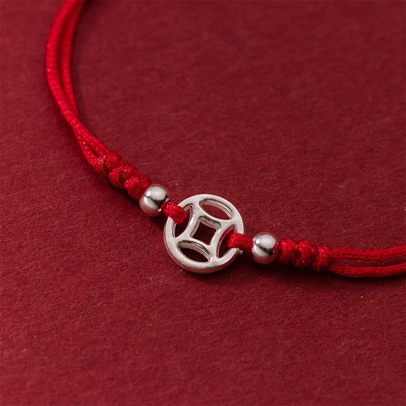 Fortune Jewel 925 Sterling Silver Hollow Copper Coin Luck String Bracelet