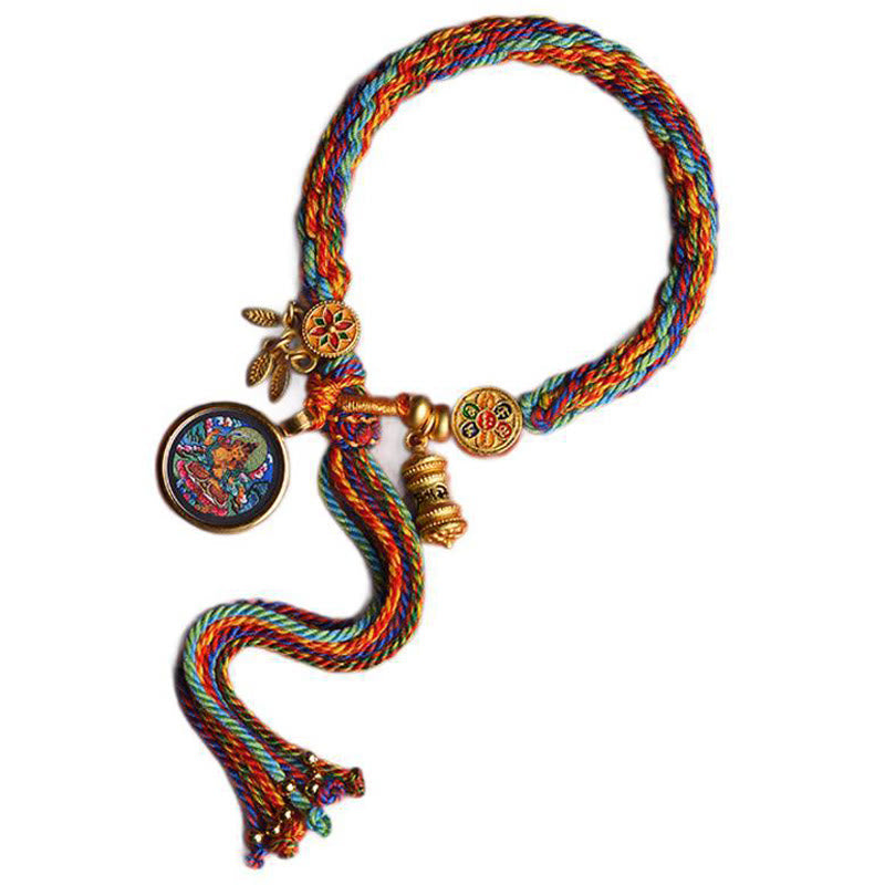 Fortune Jewel Thangka Tibetan Chinese Zodiac Zakiram Colorful Rope Connection String Bracelet