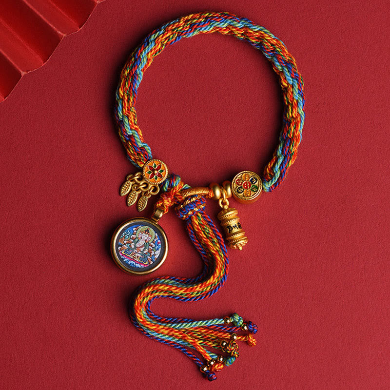 Fortune Jewel Thangka Tibetan Chinese Zodiac Zakiram Colorful Rope Connection String Bracelet