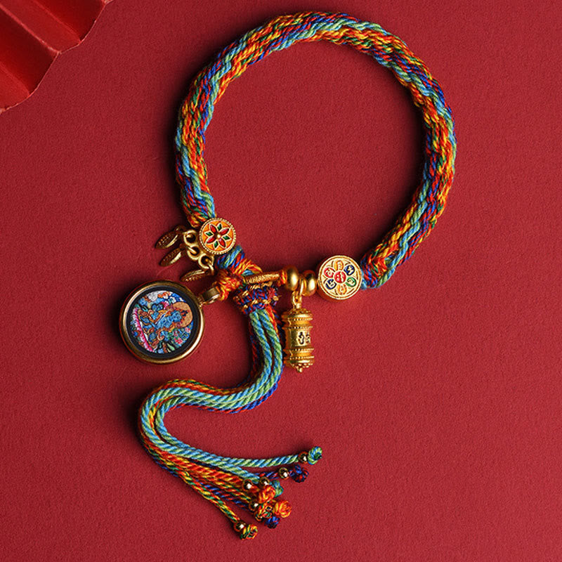 Fortune Jewel Thangka Tibetan Chinese Zodiac Zakiram Colorful Rope Connection String Bracelet