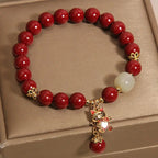 Buddha Stones "Wishing You Good Fortune and Joy" Cat Cinnabar Bracelet Includes Gift Message Card Fortune Jewel