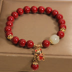 Fortune Jewel Natural Lucky Cat Pendant Cinnabar Blessing Bracelet