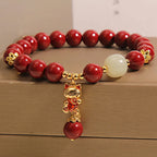 Fortune Jewel Natural Lucky Cat Pendant Cinnabar Blessing Bracelet