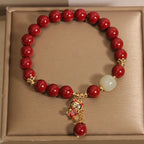 Buddha Stones "Wishing You Good Fortune and Joy" Cat Cinnabar Bracelet Includes Gift Message Card Fortune Jewel