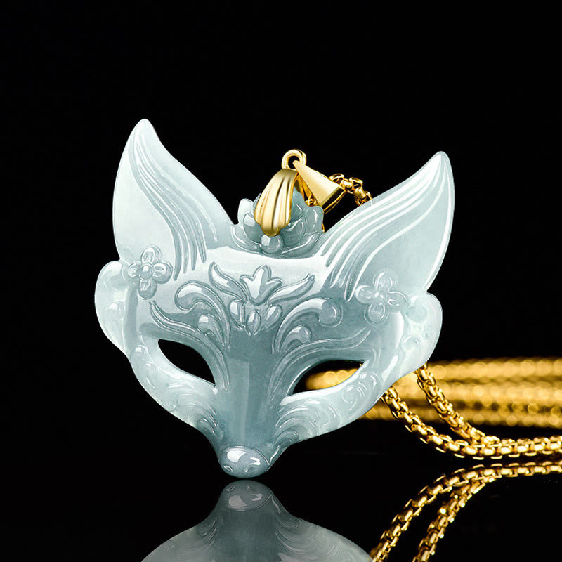 Fortune Jewel Fox Mask Jade Titanium Steel Necklace Luck Pendant