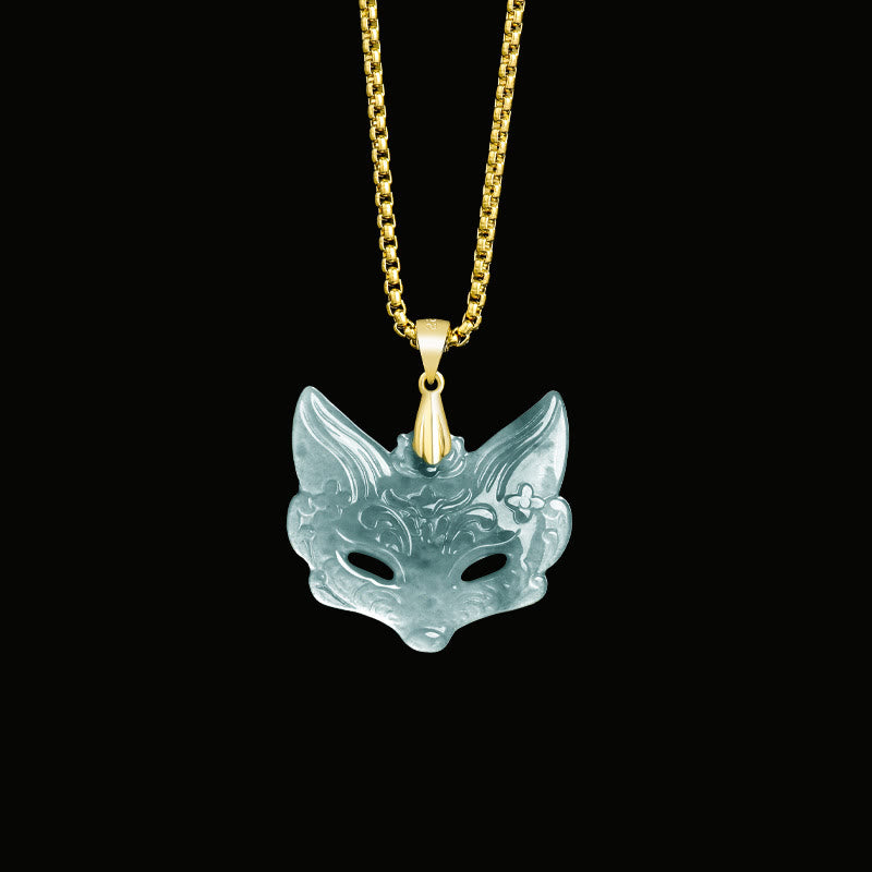 Fortune Jewel Fox Mask Jade Titanium Steel Necklace Luck Pendant