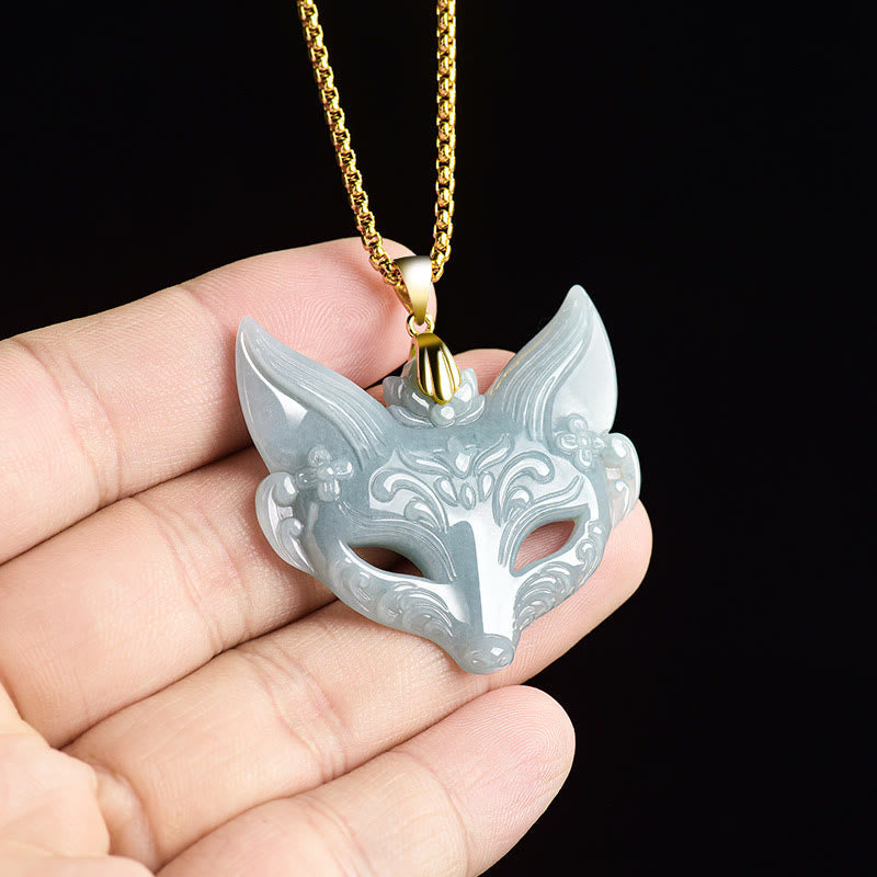 Fortune Jewel Fox Mask Jade Titanium Steel Necklace Luck Pendant