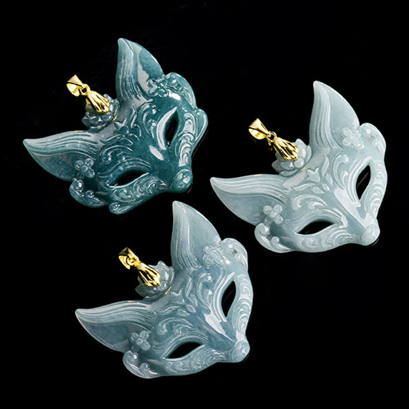 Fortune Jewel Fox Mask Jade Titanium Steel Necklace Luck Pendant