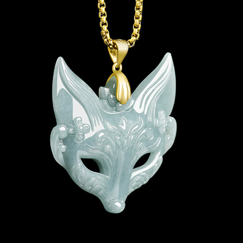 Fortune Jewel Fox Mask Jade Titanium Steel Necklace Luck Pendant