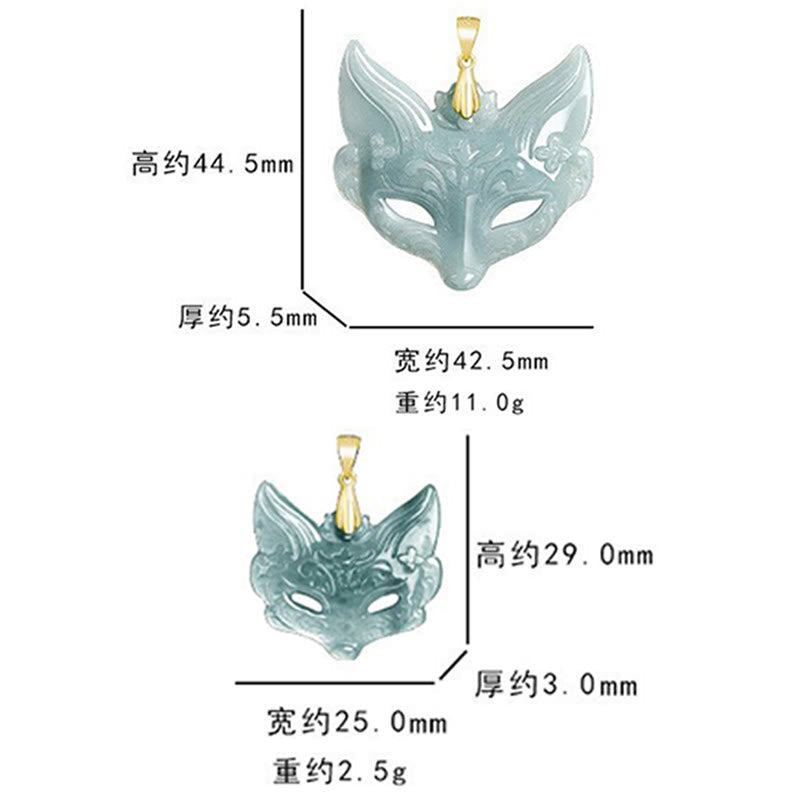 Fortune Jewel Fox Mask Jade Titanium Steel Necklace Luck Pendant
