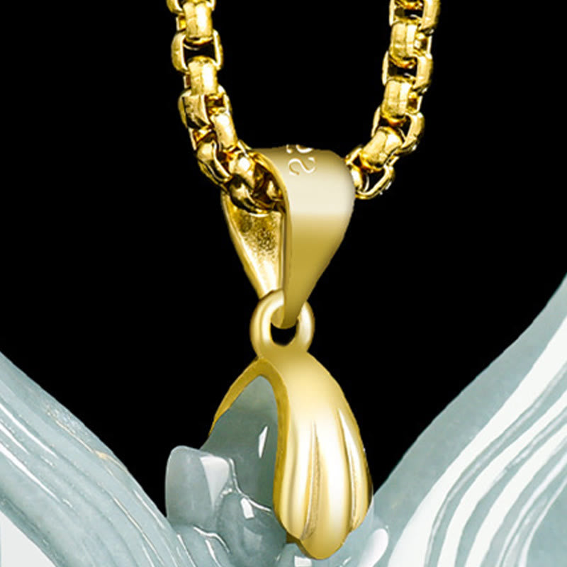 Fortune Jewel Fox Mask Jade Titanium Steel Necklace Luck Pendant