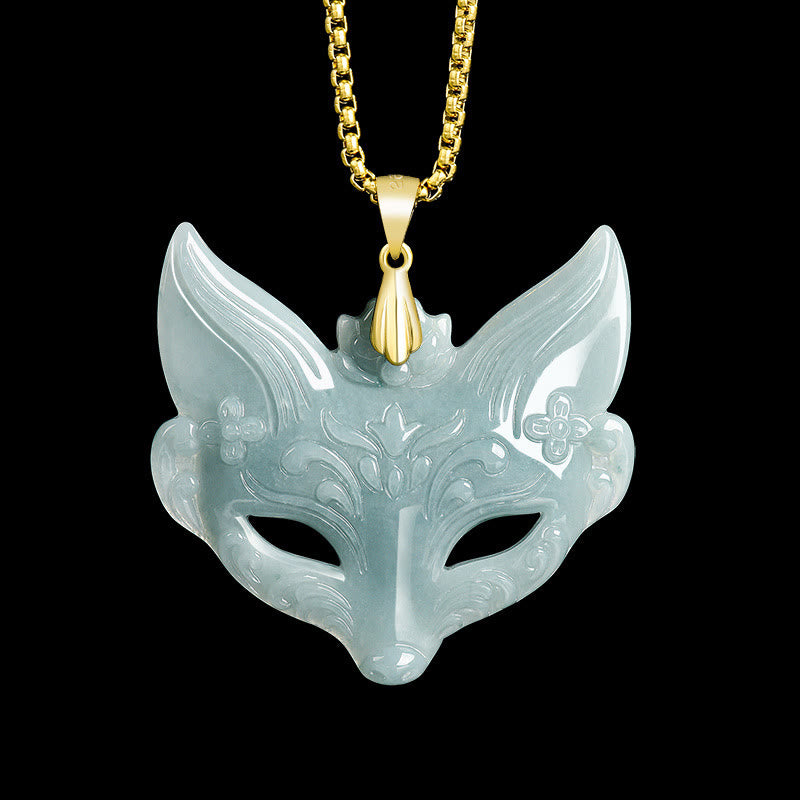 Fortune Jewel Fox Mask Jade Titanium Steel Necklace Luck Pendant