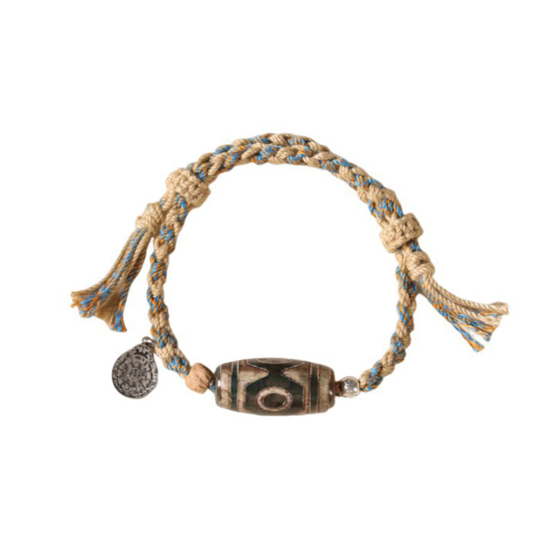 Fortune Jewel Handmade Tibetan Dzi Bead Wealth Protection Braided String Bracelet