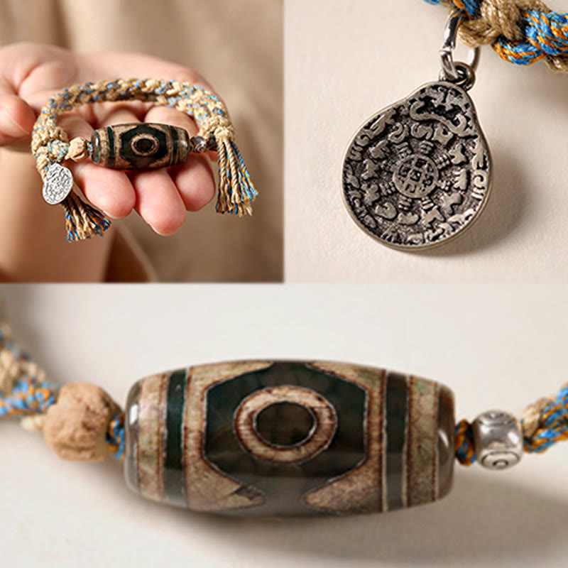 Fortune Jewel Handmade Tibetan Dzi Bead Wealth Protection Braided String Bracelet