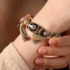 Fortune Jewel Handmade Tibetan Dzi Bead Wealth Protection Braided String Bracelet