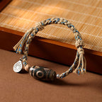 Fortune Jewel Handmade Tibetan Dzi Bead Wealth Protection Braided String Bracelet