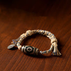 Fortune Jewel Handmade Tibetan Dzi Bead Wealth Protection Braided String Bracelet