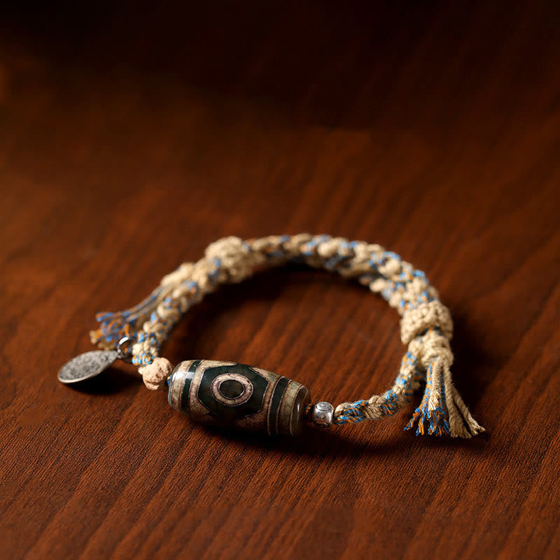 Fortune Jewel Handmade Tibetan Dzi Bead Wealth Protection Braided String Bracelet