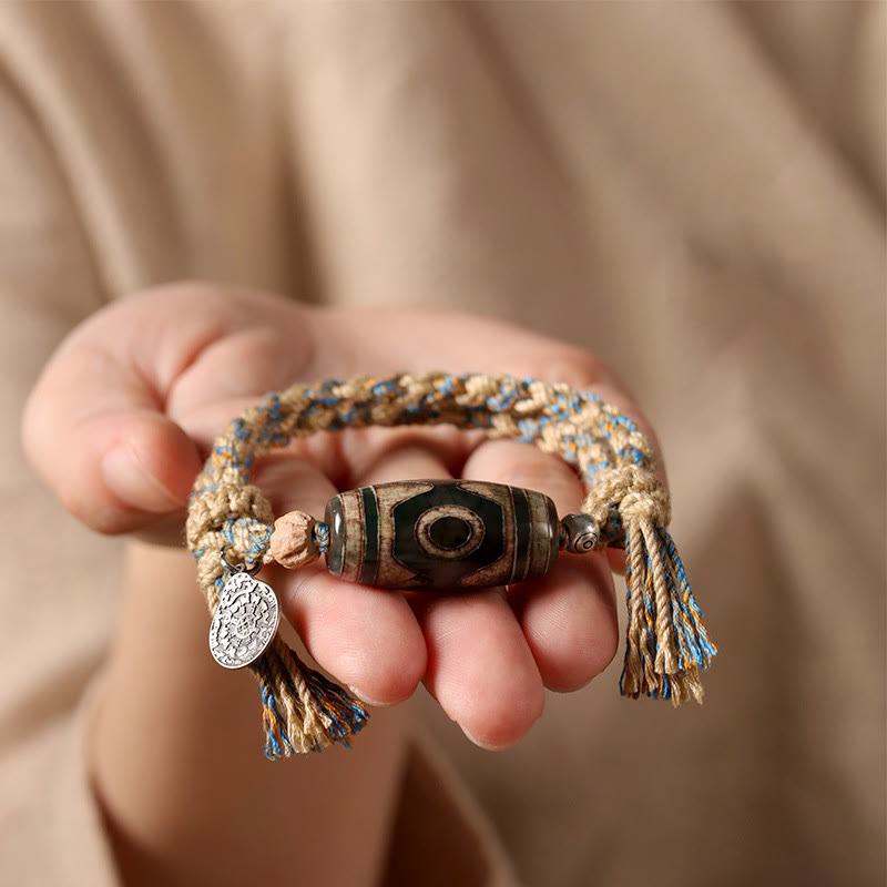 Fortune Jewel Handmade Tibetan Dzi Bead Wealth Protection Braided String Bracelet