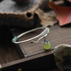 Fortune Jewel Copper Alloy Green Bead Charm Luck Cuff Bracelet Bangle