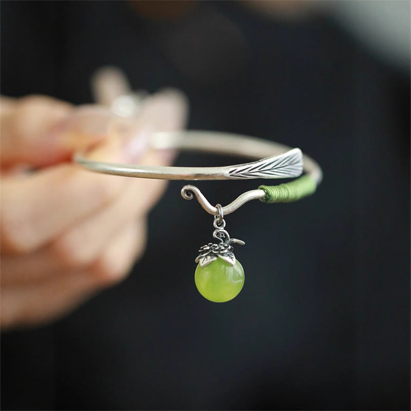 Fortune Jewel Copper Alloy Green Bead Charm Luck Cuff Bracelet Bangle