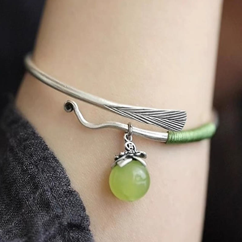 Fortune Jewel Copper Alloy Green Bead Charm Luck Cuff Bracelet Bangle