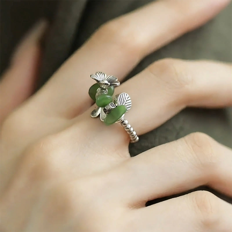 Fortune Jewel Flower Pattern Copper Alloy Luck Elastic Rope Ring