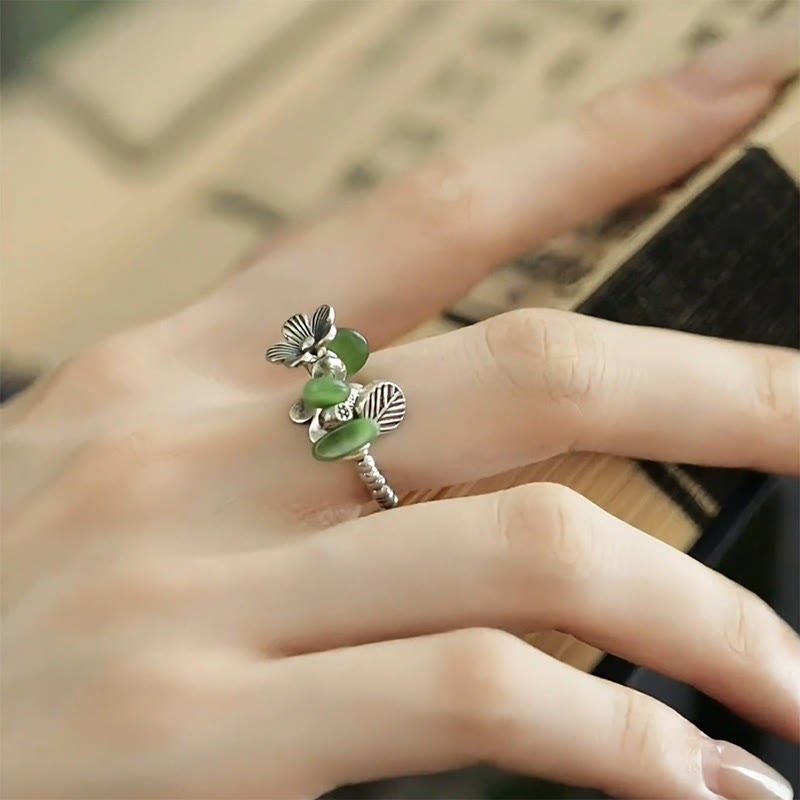 Fortune Jewel Flower Pattern Copper Alloy Luck Elastic Rope Ring