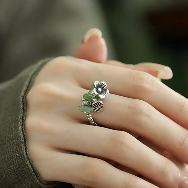 Fortune Jewel Flower Pattern Copper Alloy Luck Elastic Rope Ring