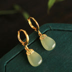 Fortune Jewel Green Chalcedony Water Drop Strength Copper Posts Earrings