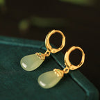Fortune Jewel Green Chalcedony Water Drop Strength Copper Posts Earrings