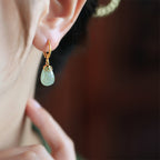 Fortune Jewel Green Chalcedony Water Drop Strength Copper Posts Earrings