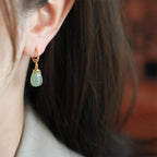 Fortune Jewel Green Chalcedony Water Drop Strength Copper Posts Earrings