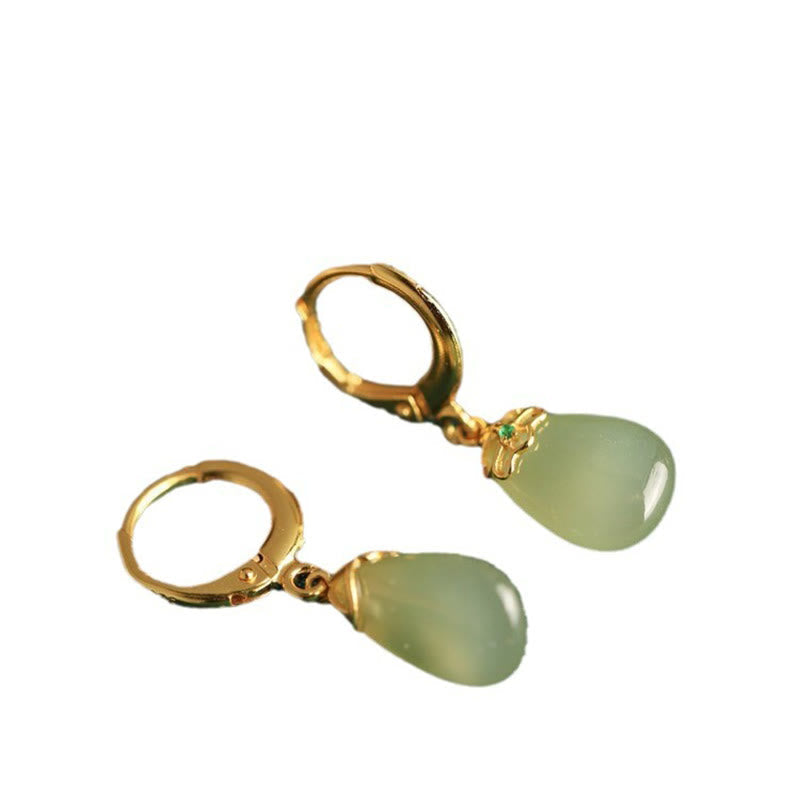 Fortune Jewel Green Chalcedony Water Drop Strength Copper Posts Earrings
