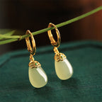 Fortune Jewel Green Chalcedony Water Drop Strength Copper Posts Earrings