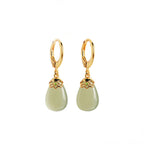 Fortune Jewel Green Chalcedony Water Drop Strength Copper Posts Earrings