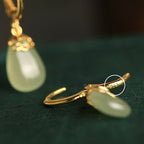 Fortune Jewel Green Chalcedony Water Drop Strength Copper Posts Earrings
