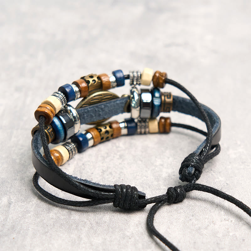 Fortune Jewel Tibetan Evil Eye Leather Adjustable Protection Bracelet