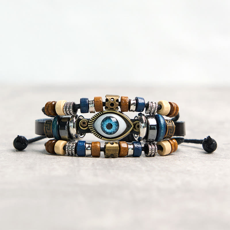 Fortune Jewel Tibetan Evil Eye Leather Adjustable Protection Bracelet