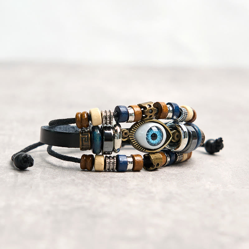 Fortune Jewel Tibetan Evil Eye Leather Adjustable Protection Bracelet
