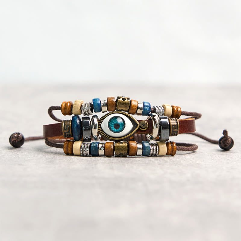 Fortune Jewel Tibetan Evil Eye Leather Adjustable Protection Bracelet